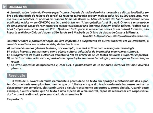 Enem 2011: Questão 99 – Linguagens e Códigos (prova amarela)