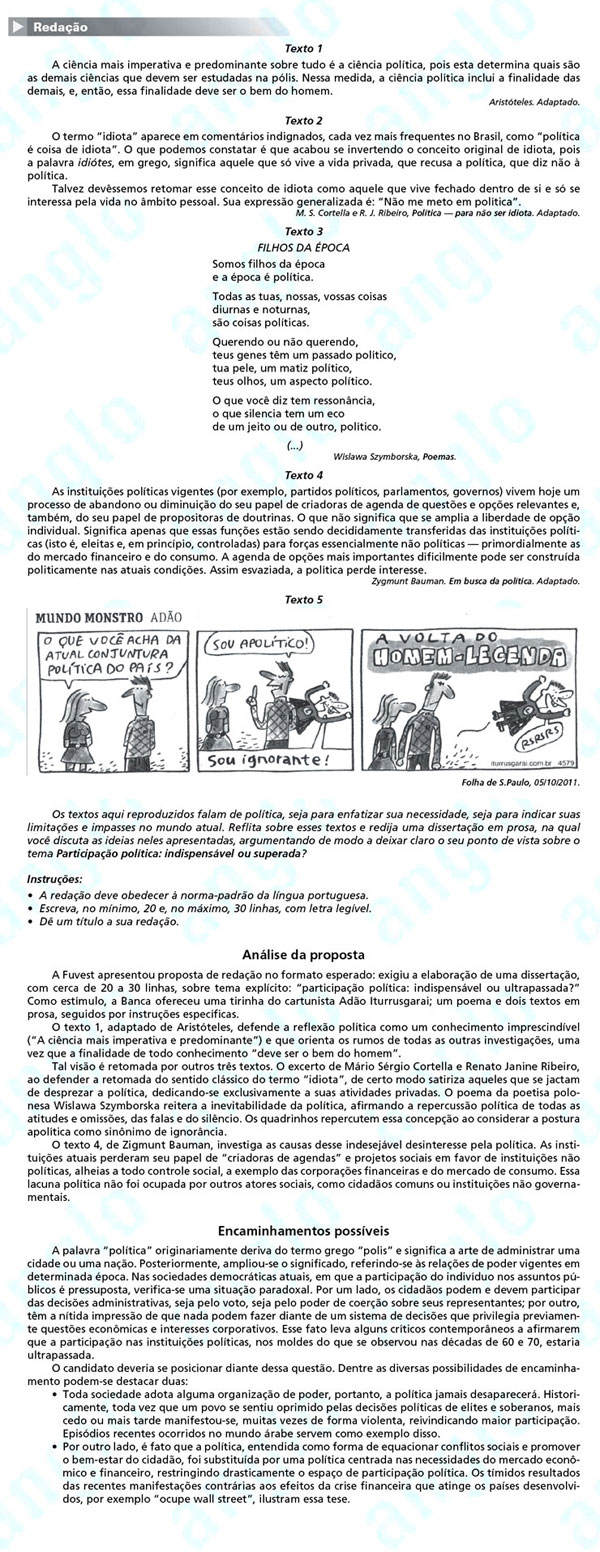 Fuvest 2012: Redação (segunda fase)