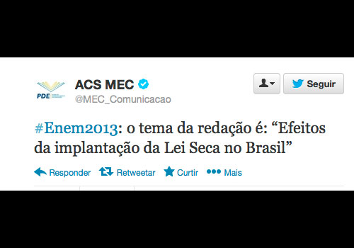 Lei Seca é tema de redação do Enem 2013