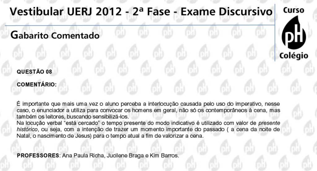 Uerj 2012 – Literatura (questão 8)