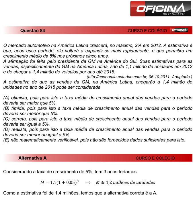 Unesp meio de ano 2012: Questão 84 – Primeira fase