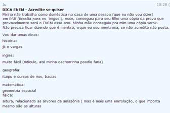 Internauta diz ter cópia do Enem 2010 e conta o que ?cai? em suposta prova vazada