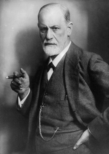 Ilustração de Freud, em meio a outros ícones visuais associados à psicologia