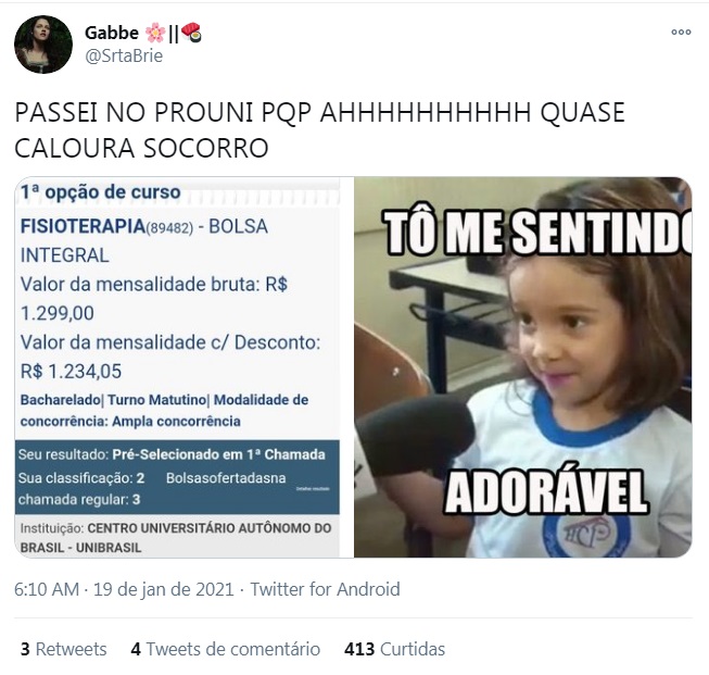 Reação das vagas do Prouni na internet