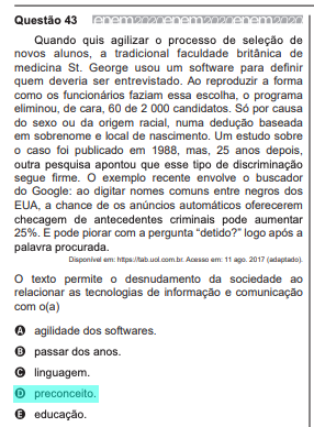 Questão de Português Alterada Enem 2020 Questão de Português Alterada Enem 2020