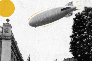 Colagem sobre imagem de zeppelin no Brasil em 1936