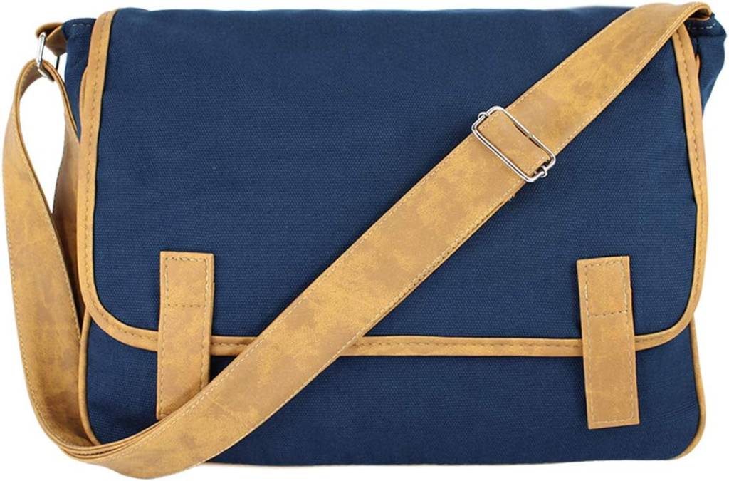 bolsa transversal azul bolsa transversal azul com marrom escola faculdade transporte de notebook