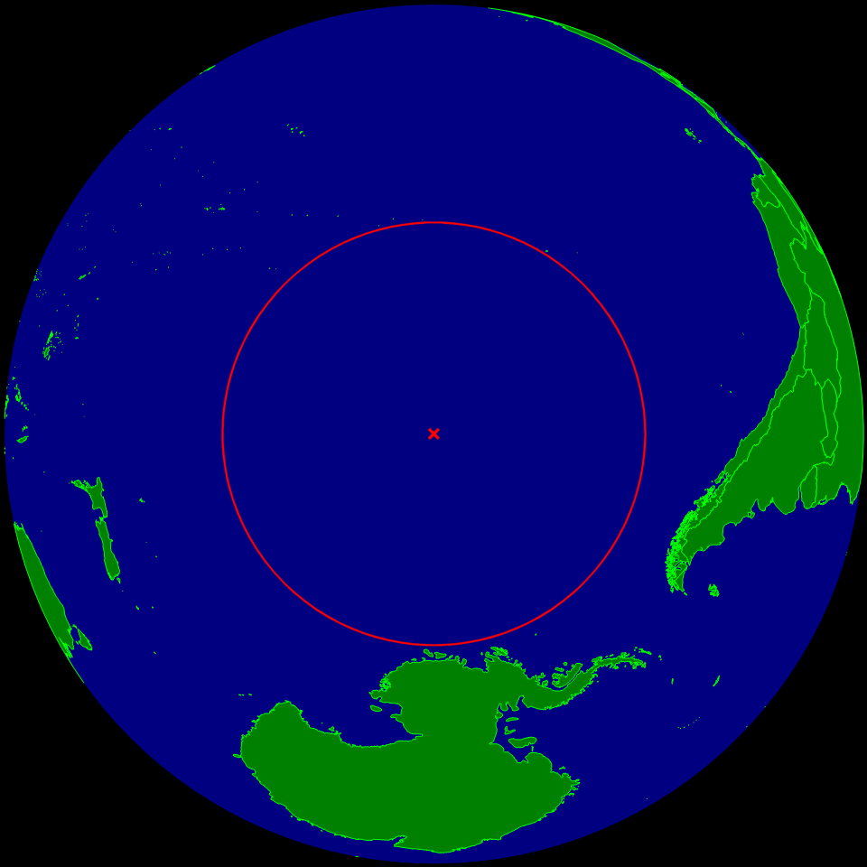 Localização do ponto nemo no mapa