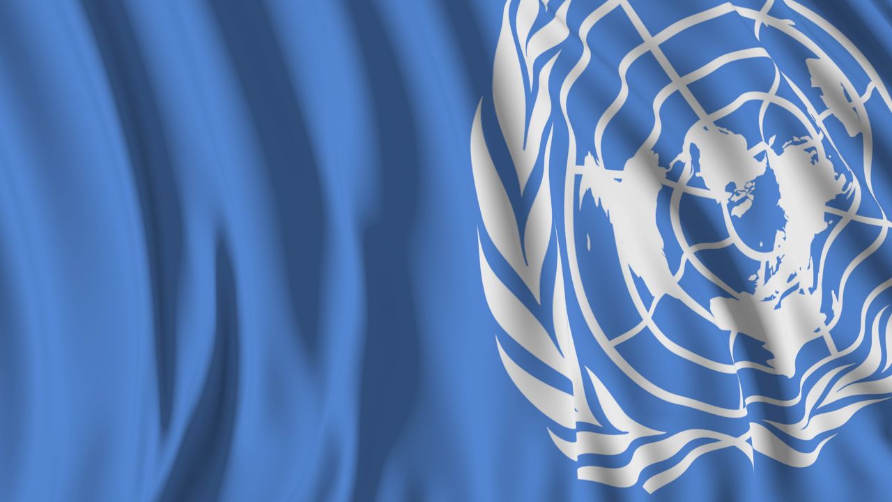 bandeira azul com símbolo da ONU