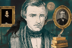 Montagem com autor Álvares Azevedo, Lord Byron e Edgar Allan Poe