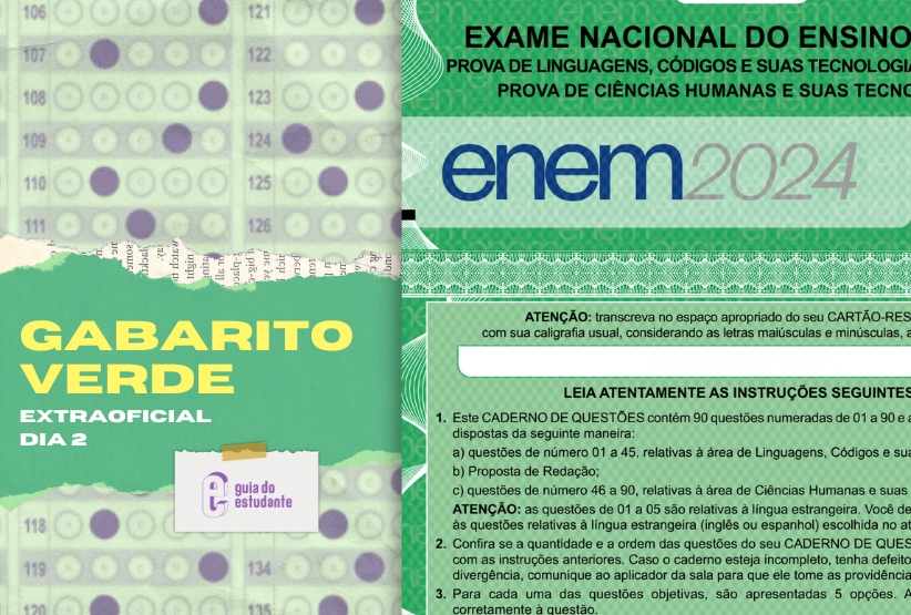 Arte indicando gabarito da segundo dia do Enem 2024 prova verde