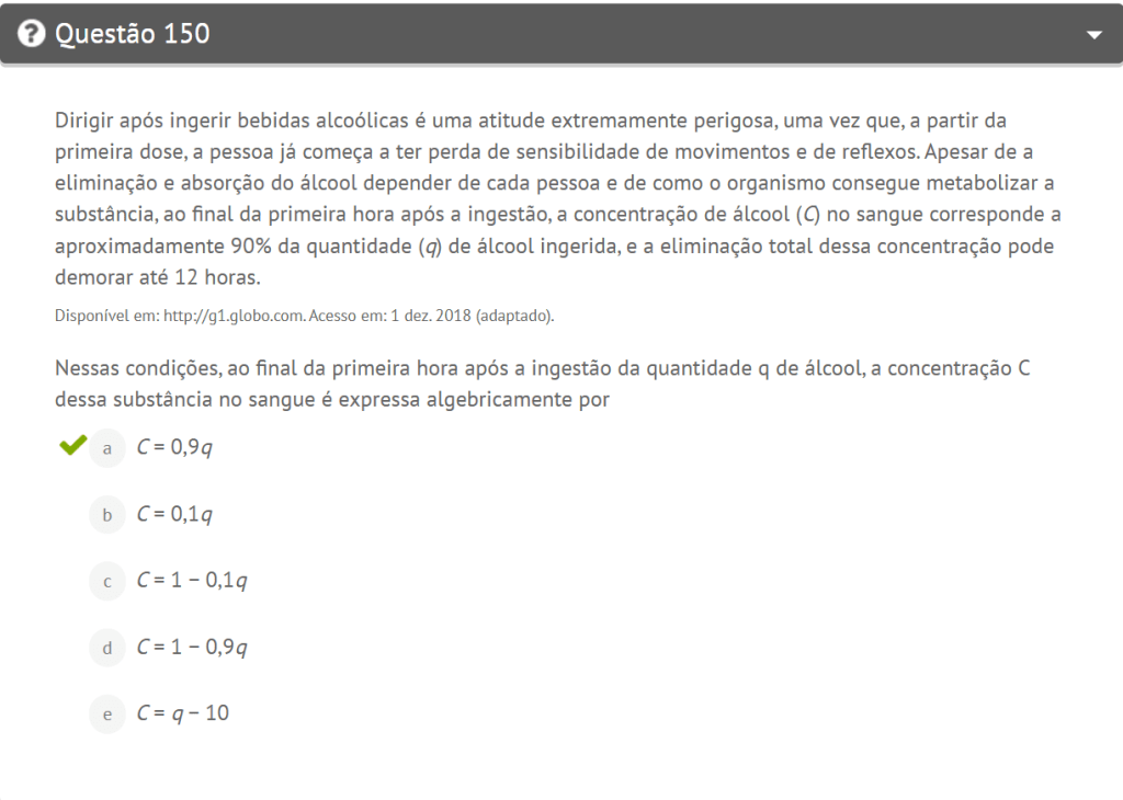 Questão 150 da prova azul do Enem 2023