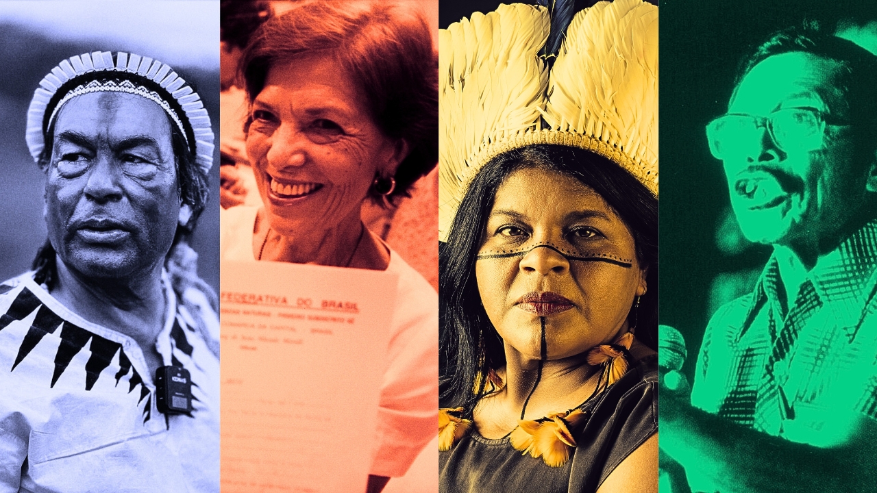Montagem com Ailton Krenak, Eunice Paiva, Sônia Guajajara e Marçal Souza