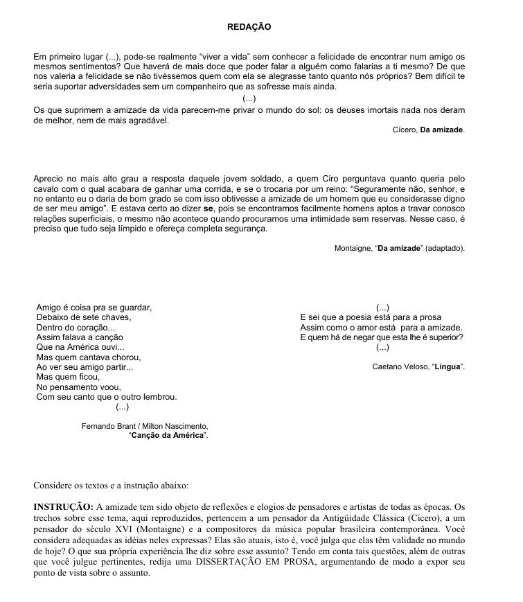 Proposta de redação da Fuvest 2007.
