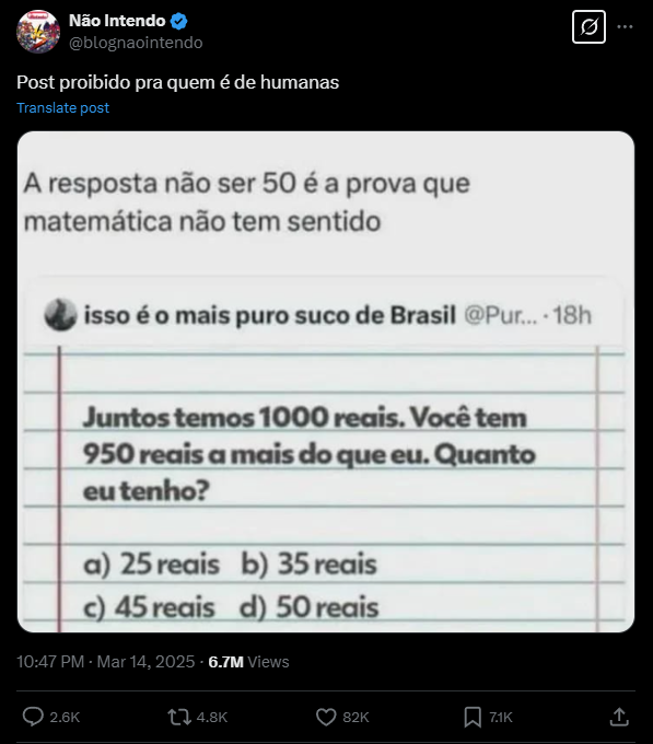 Captura de tela com tweet viral com problema de Matemática