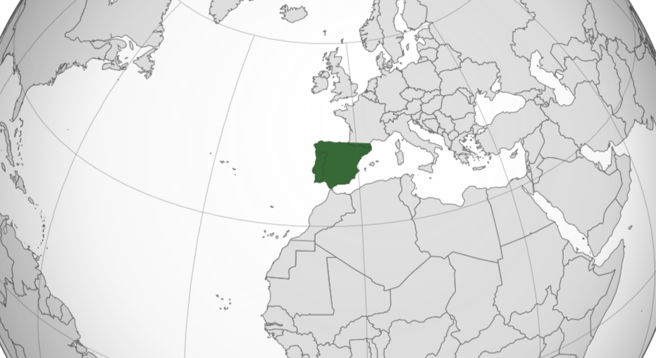 ibero Mapa mundi recortado, com região da Península Ibérica destacada em verde