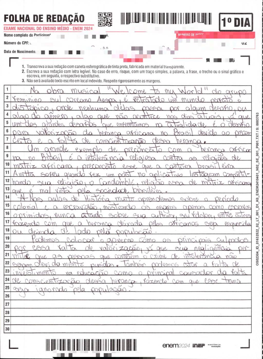 redacao-kpop-enem-2024 Redação do estudante viralizou nas redes sociais