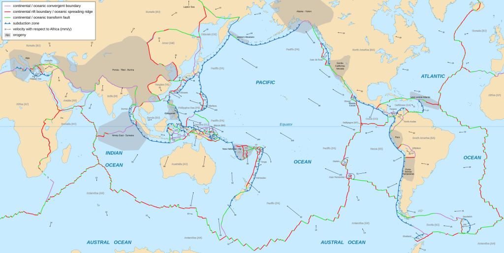 mapa-placas-tectonicas Um mapa tectônico mostrando as placas tectônicas da Terra