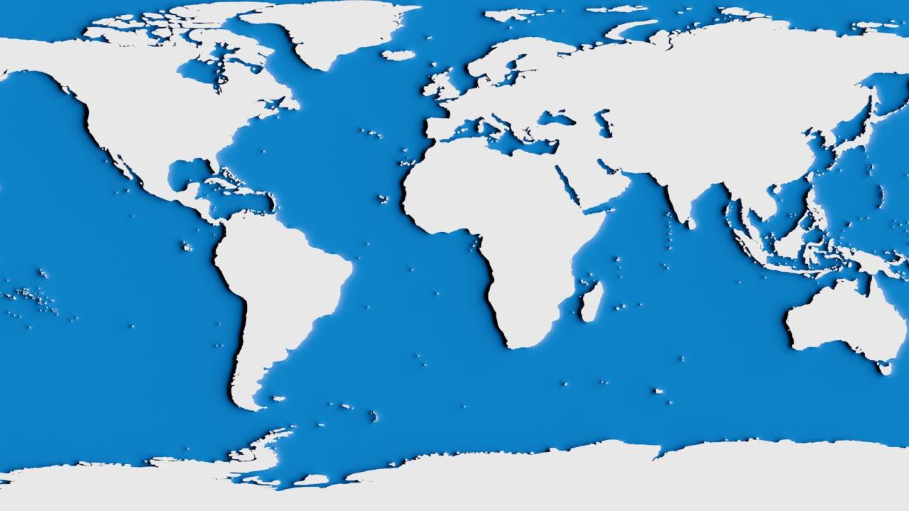 Mapa-múndi colorido de branco e azul