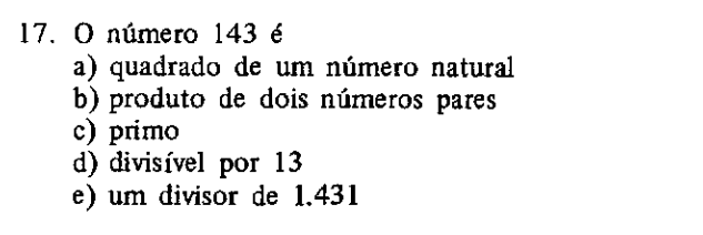 Print da questão 17 da prova da Fuvest de 1978