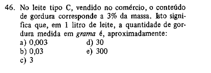 Print da questão 46 da prova da Fuvest de 1978