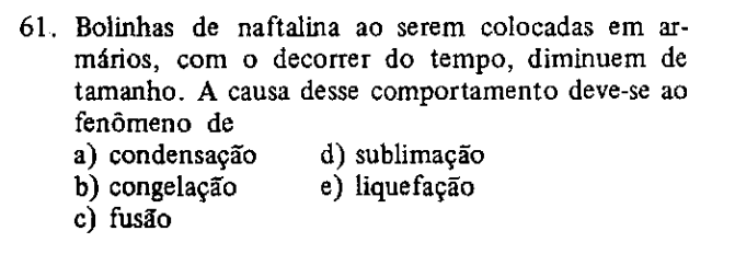 Print da questão 61 da prova da Fuvest de 1978